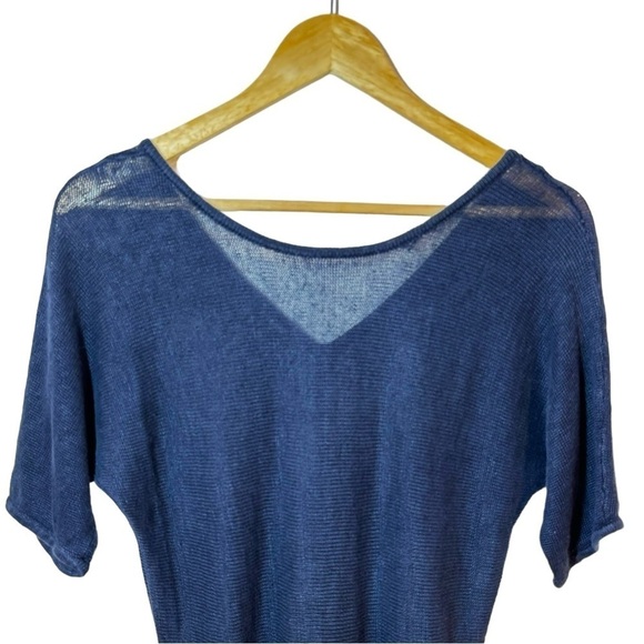 Talbots 100% Linen Short Sleeve Crew Neck Sheer Knit Sweater Navy Size XS - Picture 5 of 10